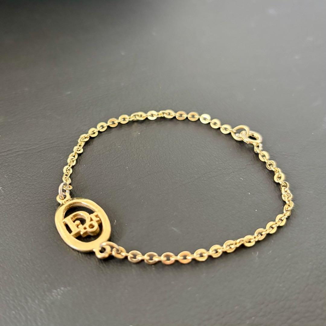 【良品】【クリスチャンディオール】Dior ロゴ ブレスレット ゴールドカラー