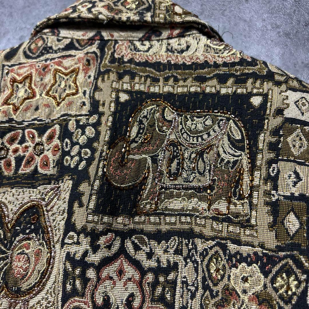 US古着【民族 エスニック ゴブラン 刺繍 アニマルペイズリー