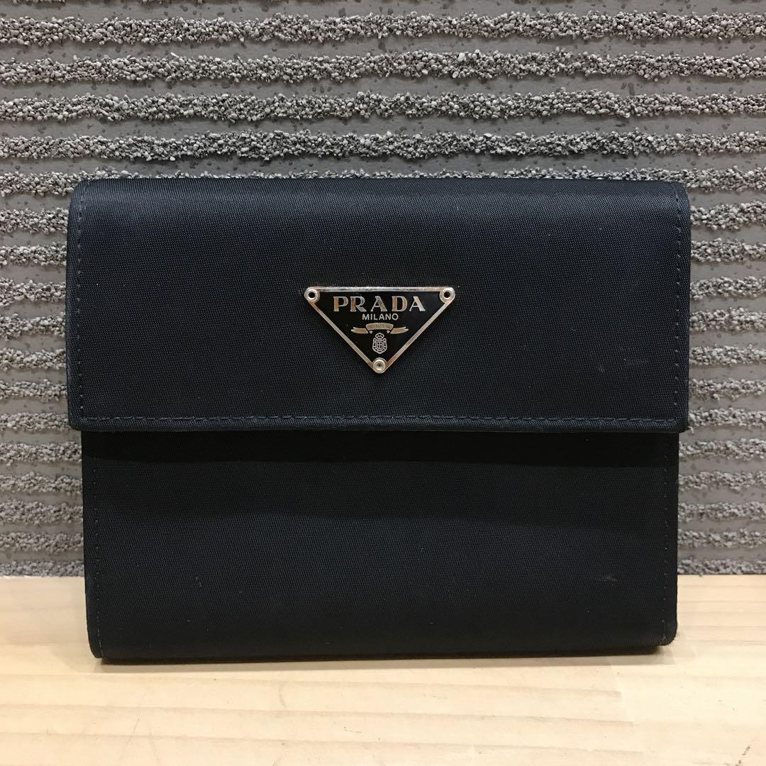 美品 PRADA プラダ 三つ折り財布 ナイロン ブラック