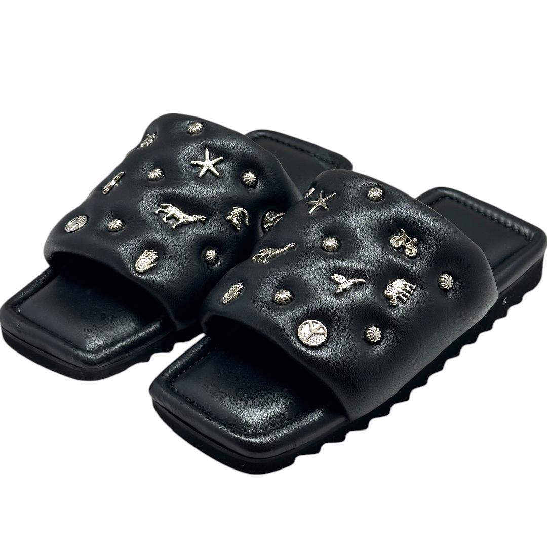 【美品・箱付】TOGA PULLA スタッズ付きレザーブラックサンダル