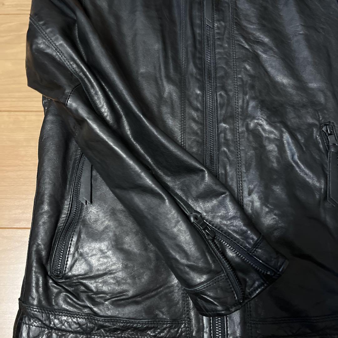 ナノユニバース 黒 レザー シングルライダースジャケット