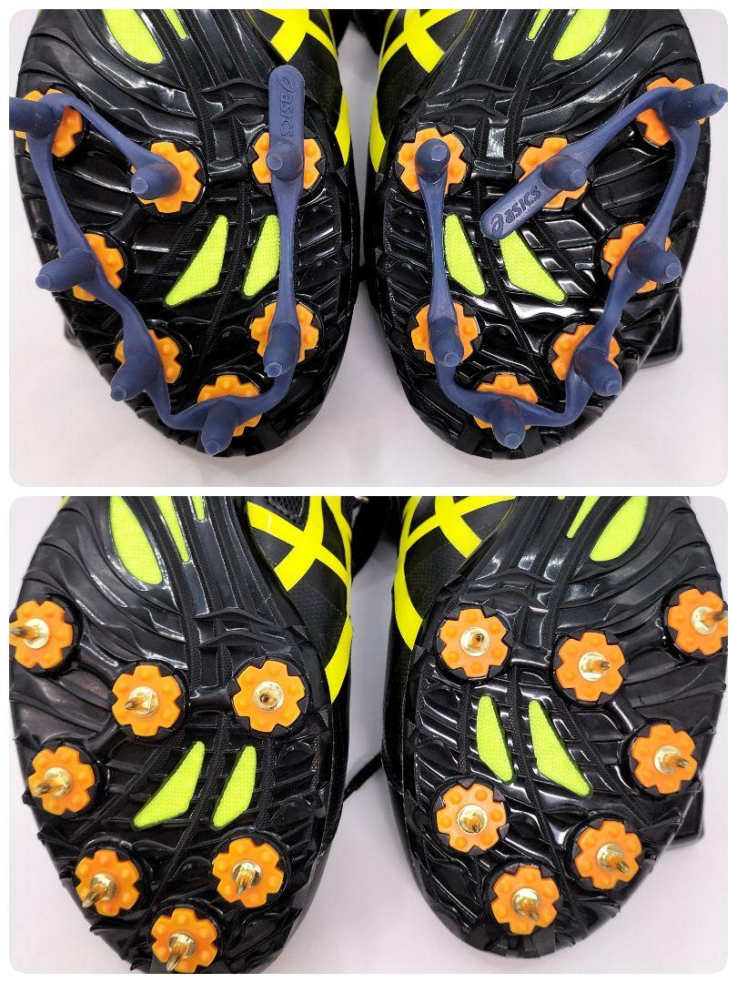 美品 asics スパイクシューズ ブラック イエロー 陸上 27.5