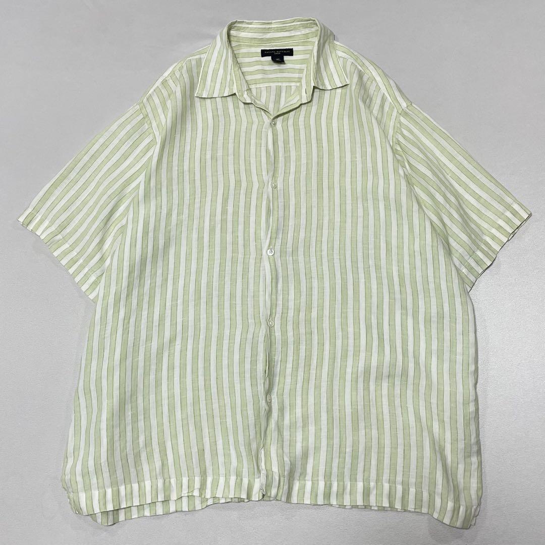 90s BananaRepublic リネン100% S/S シャツ ストライプ