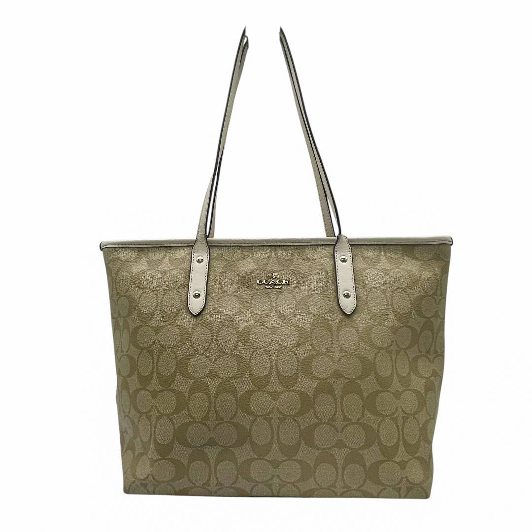 COACH コーチ トートバッグ PVC レザー ベージュ 肩掛け A4収納