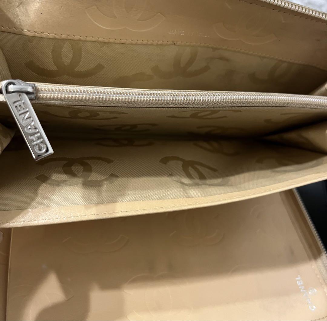 【良品】CHANEL カンボンライン ラウンドファスナー ベージュ シール有り