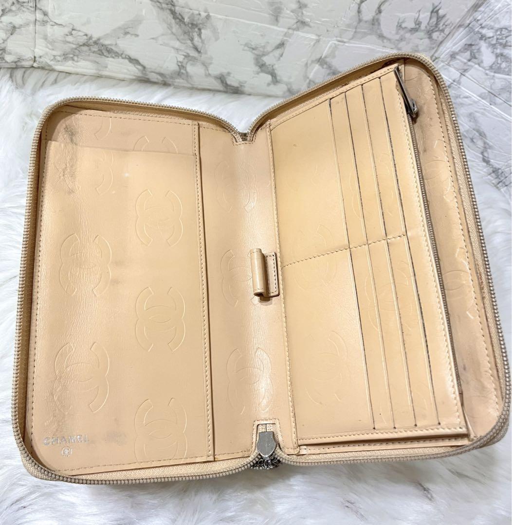 良品】CHANEL カンボンライン ラウンドファスナー ベージュ