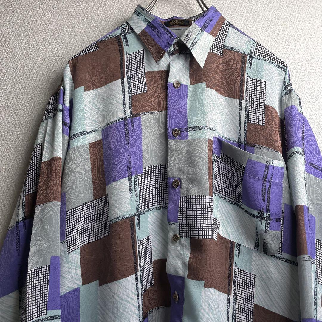 古着 レトロ シャツ 総柄 柄シャツ ガラシャツ 長袖