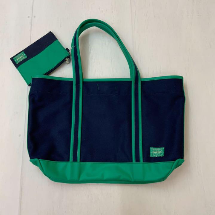 PORTER GIRL ポーター キャンバス×PVC トートバッグ 紺×緑