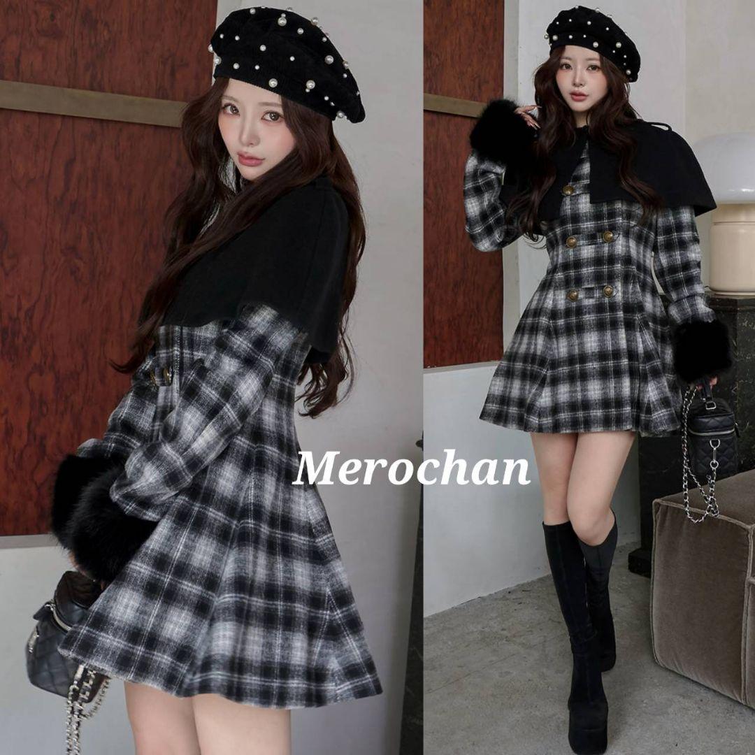 ダーリッチ ケープチェックナポレオンコート ブラック SIZE Darich