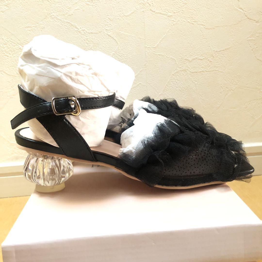 HoneySalon、ハニーサロン、チュールフルリサンダル、ブラック、Sサイズ
