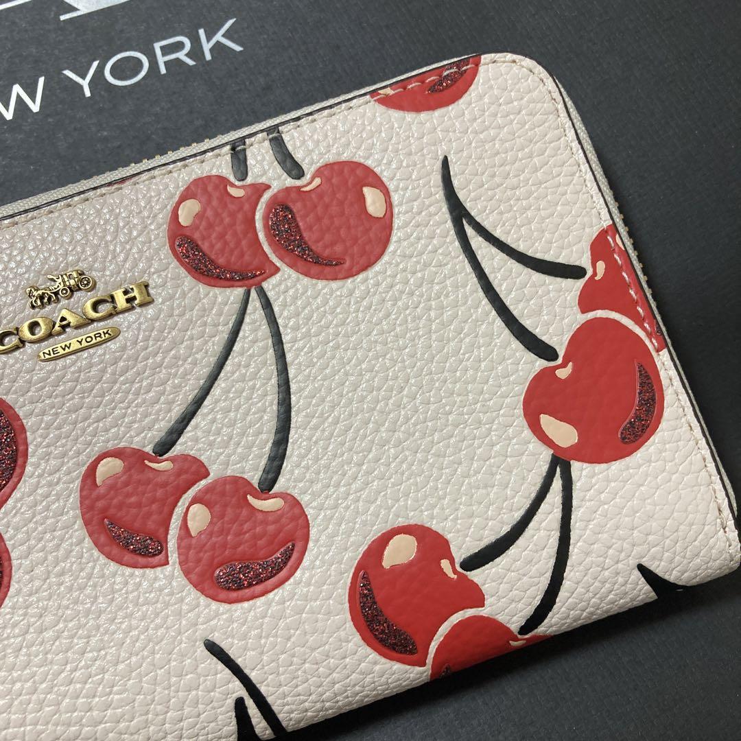 coach コーチ 新品 長財布 チェリー さくらんぼ ラウンド 本革