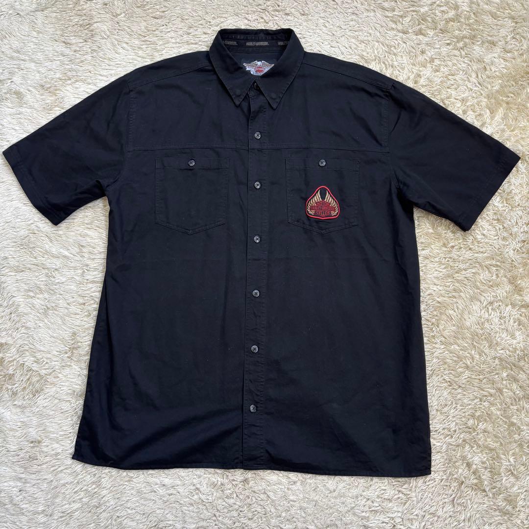 レア　HARLEY DAVIDSON ワークシャツ　刺繍ワッペン　Y2K