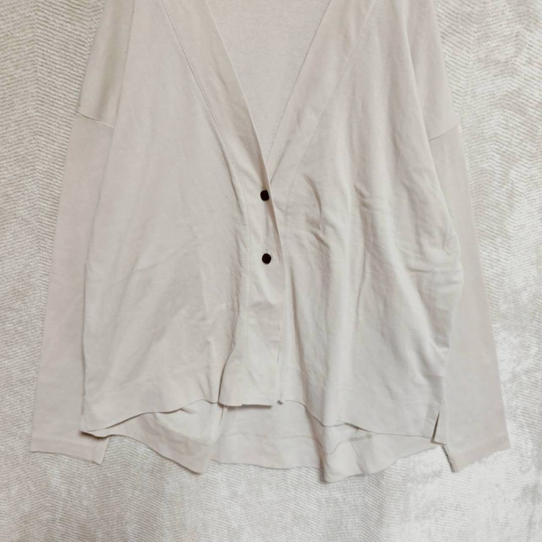 おちつく｜トップス｜ラフ カーディガン 2S M相当 ベージュ Vネック 薄手 無地 シンプル — 画像 3