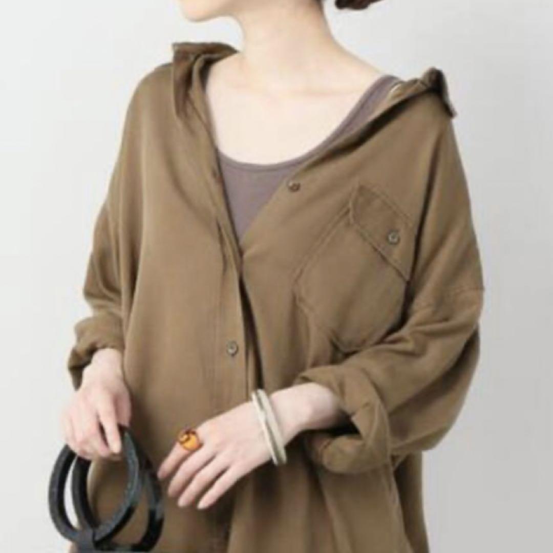人気　Plage military wash シャツ ブラウン　とろみ　洗濯可