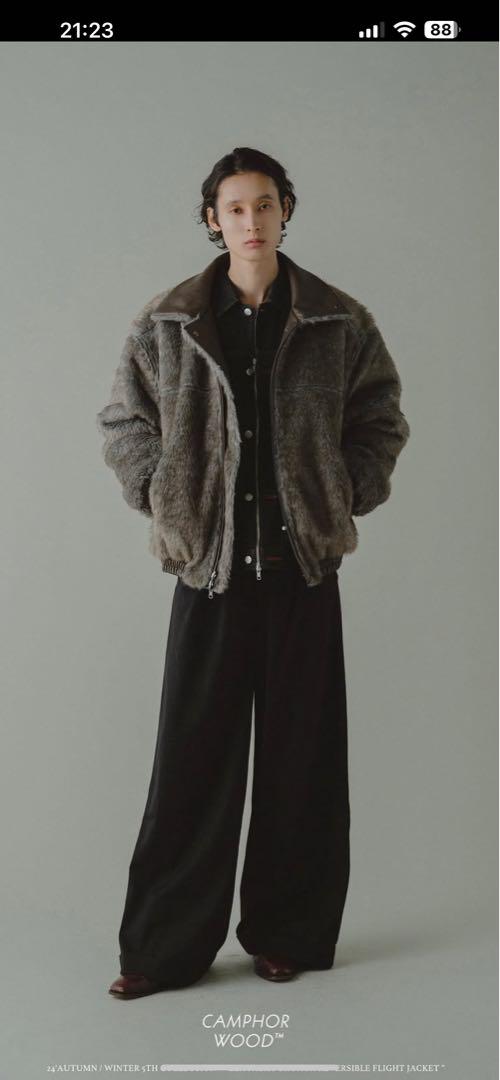 Camphor wood / フェイクレザーファーリバーシブルフライトジャケット