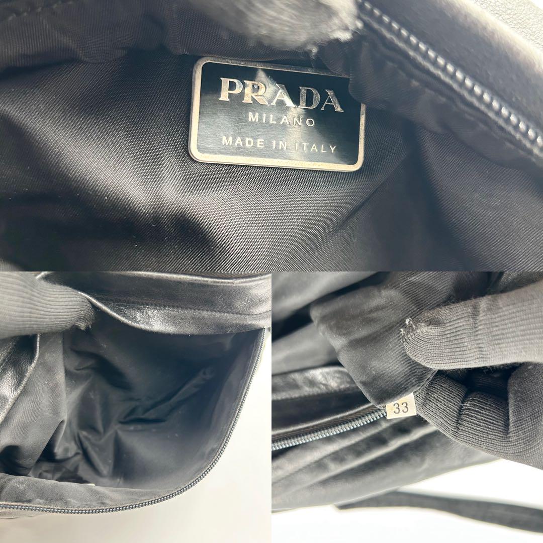 希少✨ PRADA オールレザー アーカイブ ショルダーバッグ ロゴ型押し 黒