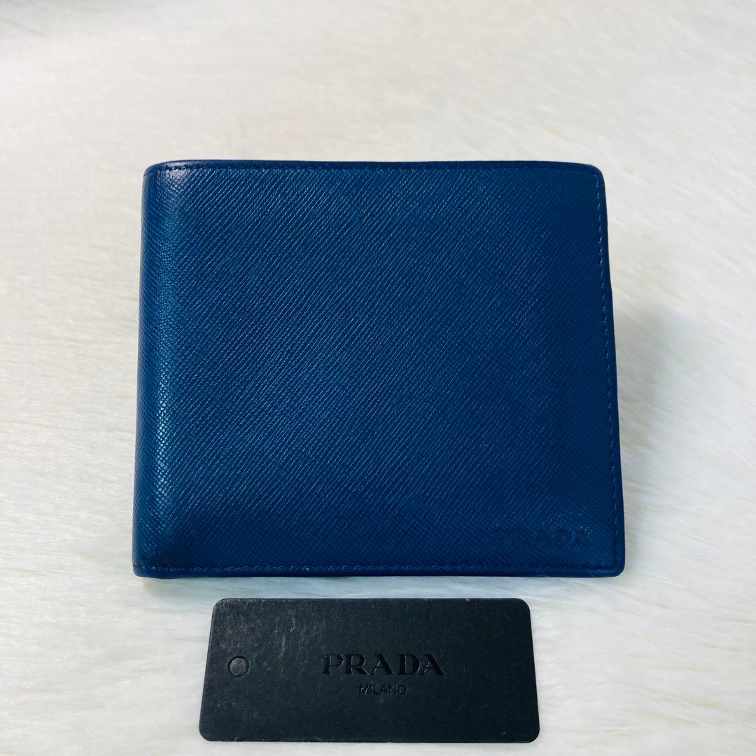 本日限定値下げ　美品　PRADA プラダ　二つ折り　財布　お札入れ　紺　青　人気