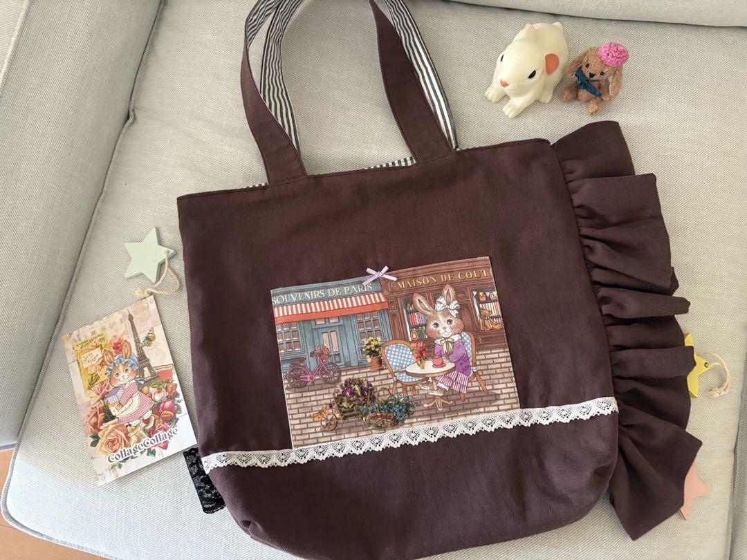 ジョリーフルール　ハンドメイド　トートバッグ　エピファニー　コラコラ　うさぎ　大 ジョリーフルール✨コラージュコラージュ パリの柄 ウサギ