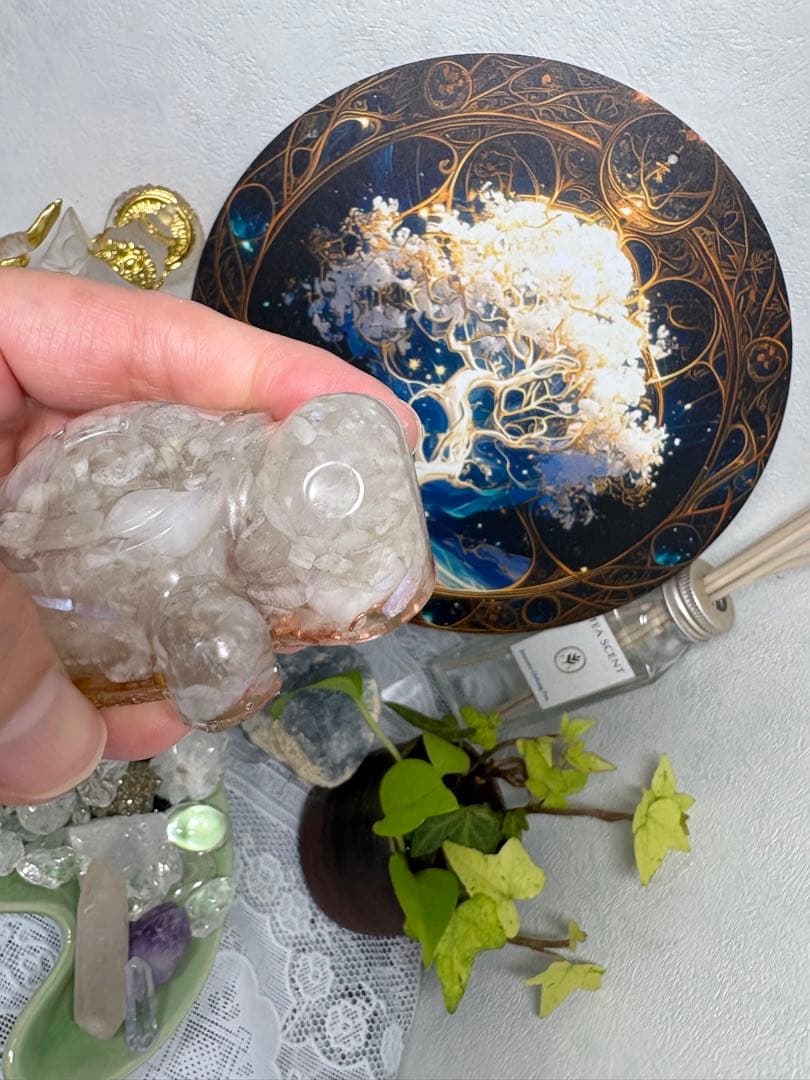 オルゴナイト まん丸カメさん 高品質ムーンストーン オルゴナイト まん丸カメさん 高品質ムーンストーン