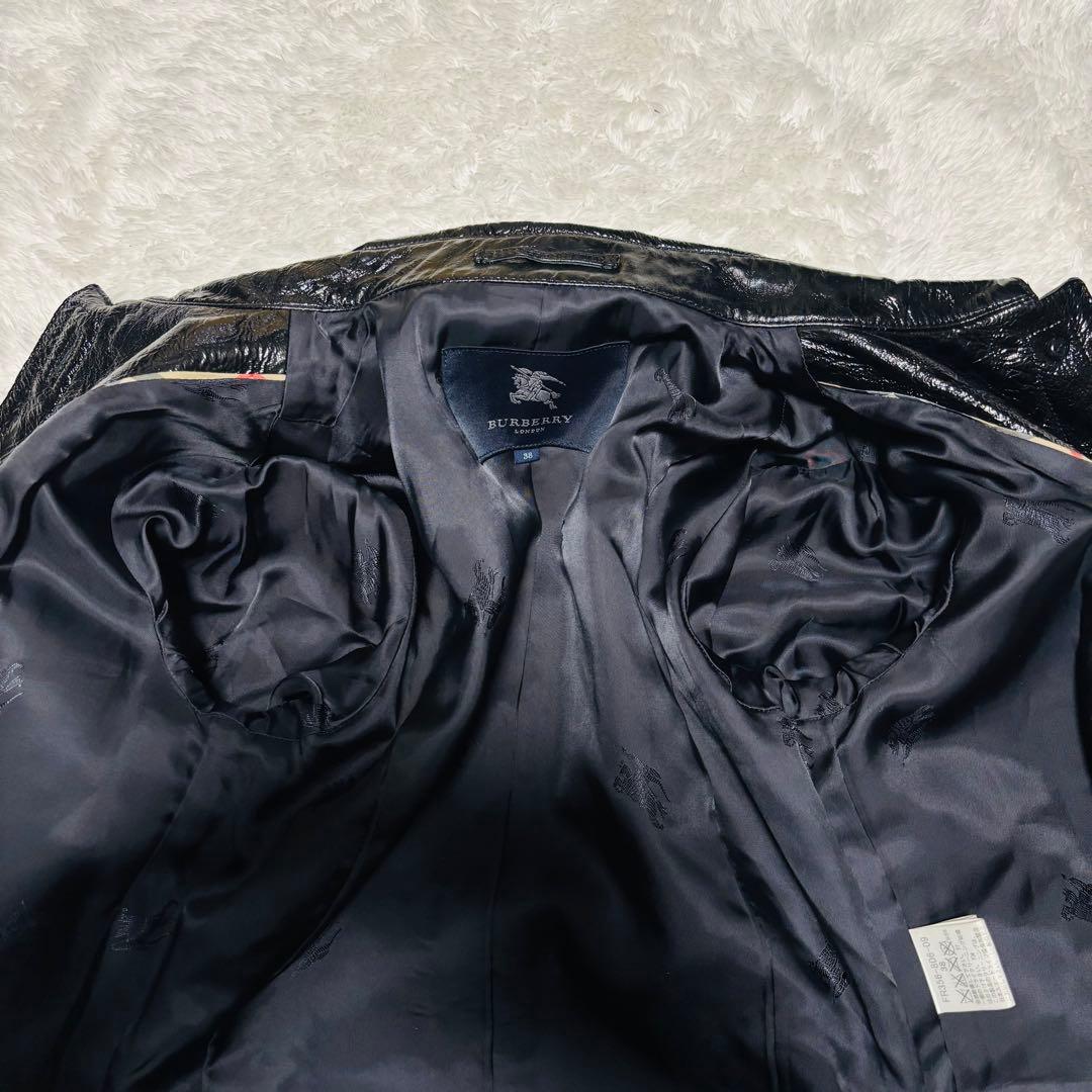 超希少 美品 バーバリー ロングコート レザー ノバチェック エナメル 光沢 M 超希少 美品 バーバリー ロングコート レザー ノバチェック エナメル 光沢 M