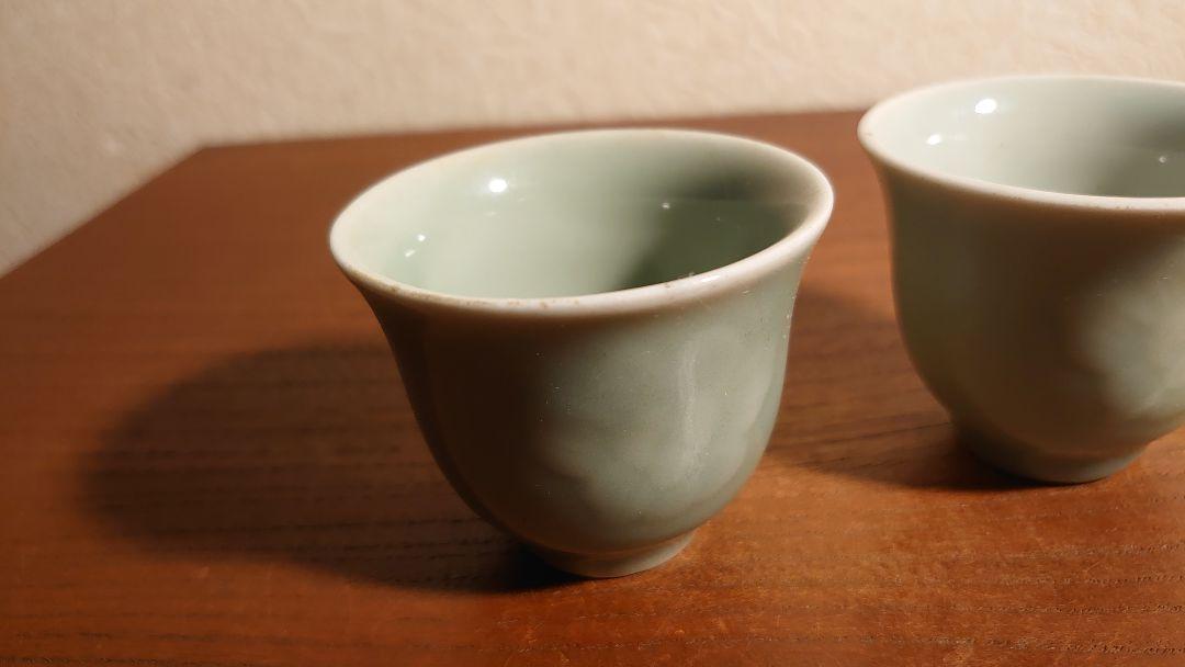 李朝 古玩 青磁 猪口 向付 蔵出し 2客 画像2
