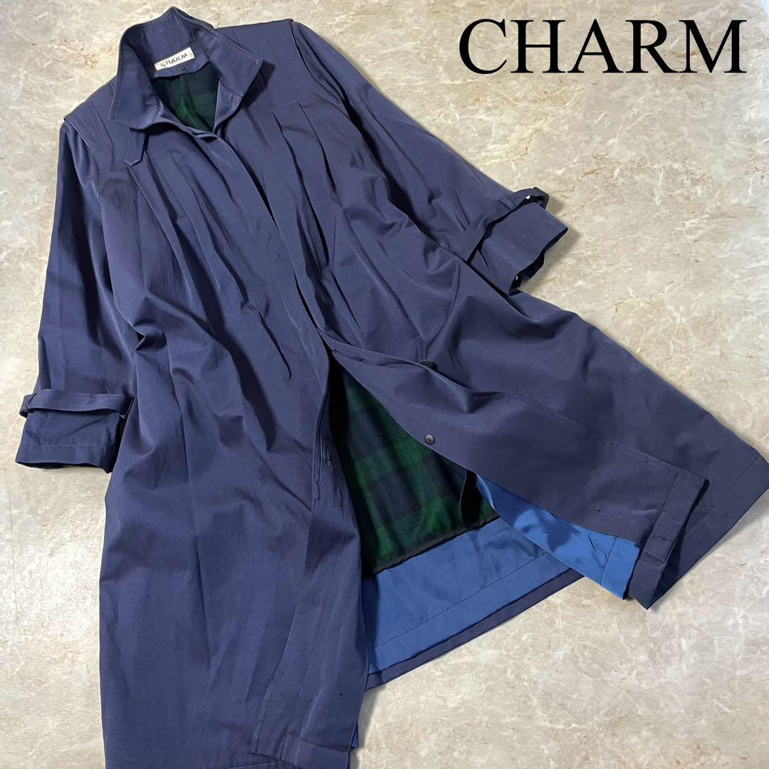 CHARM チャーム ベルト付き チェックライナー スタンドカラー ロングコート