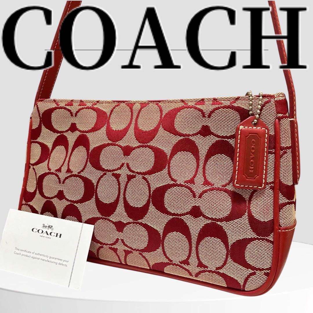 美品❣️COACH コーチ シグネチャー バッグ アクセサリーポーチ 6023 赤