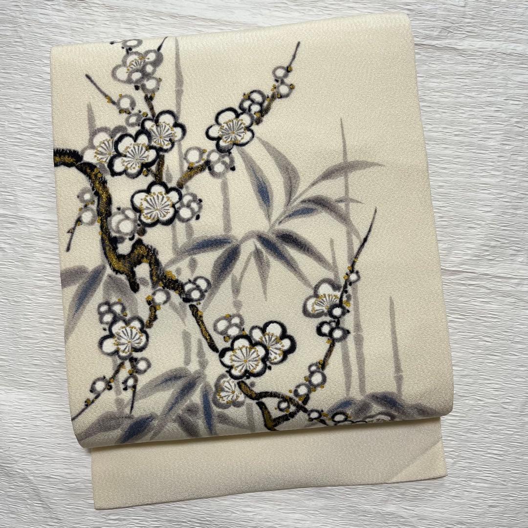 桜 縮緬 名古屋帯 山科春宣作 作家物 正絹 パールトーン加工♥に近い