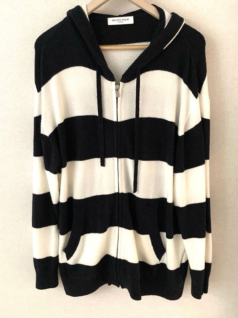 ジェラートピケオム ネイビー スムーズィー ボーダー パーカー M 新品