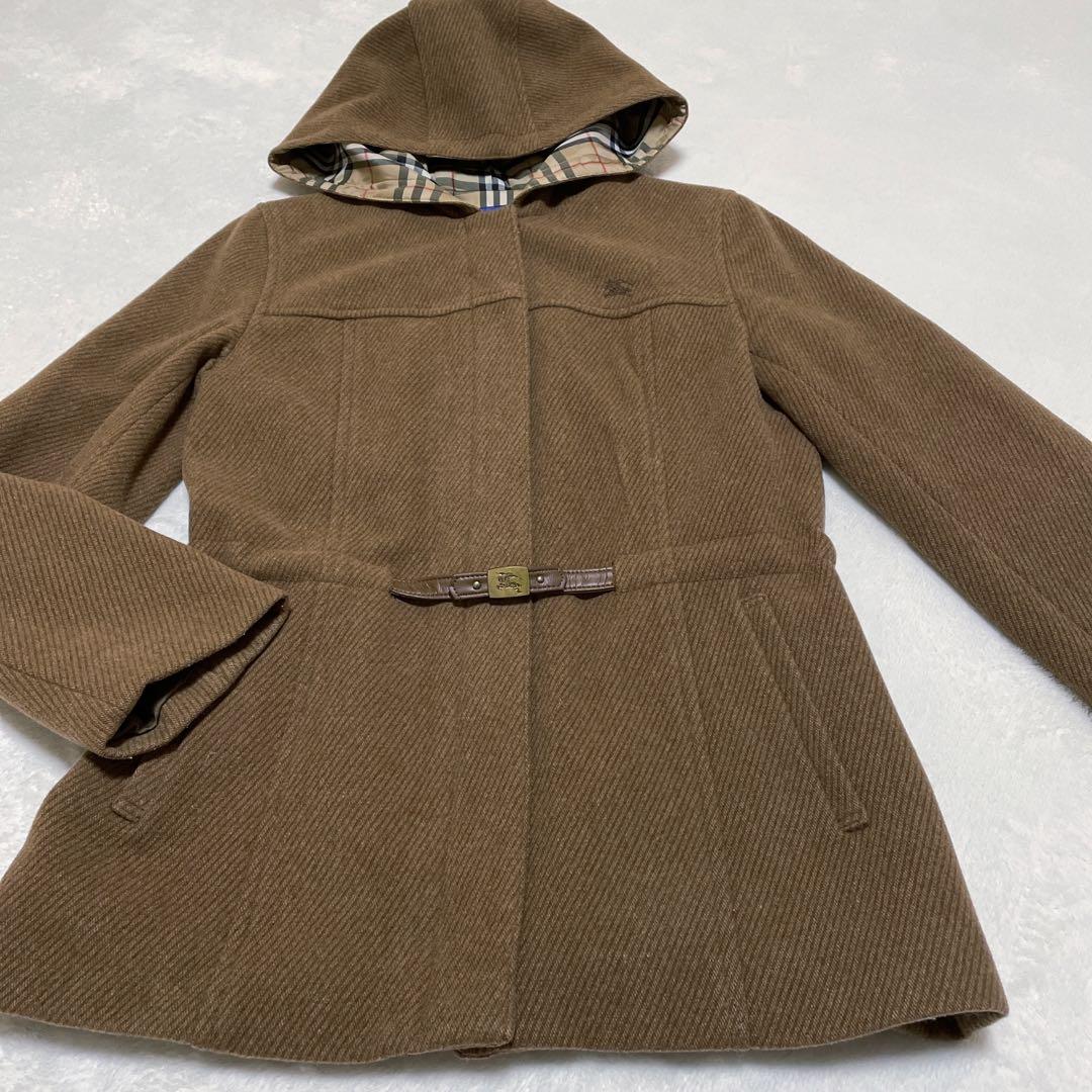 美品 BURBERRY LONDON ウールフーデットコート ノバチェック