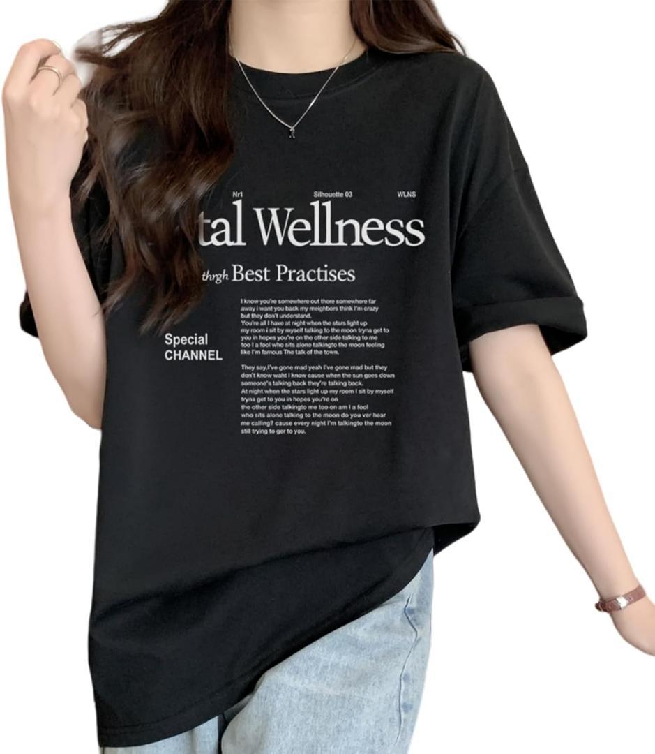 Tシャツ レディース シンプル英字プリント 半袖 ロゴtシャツ