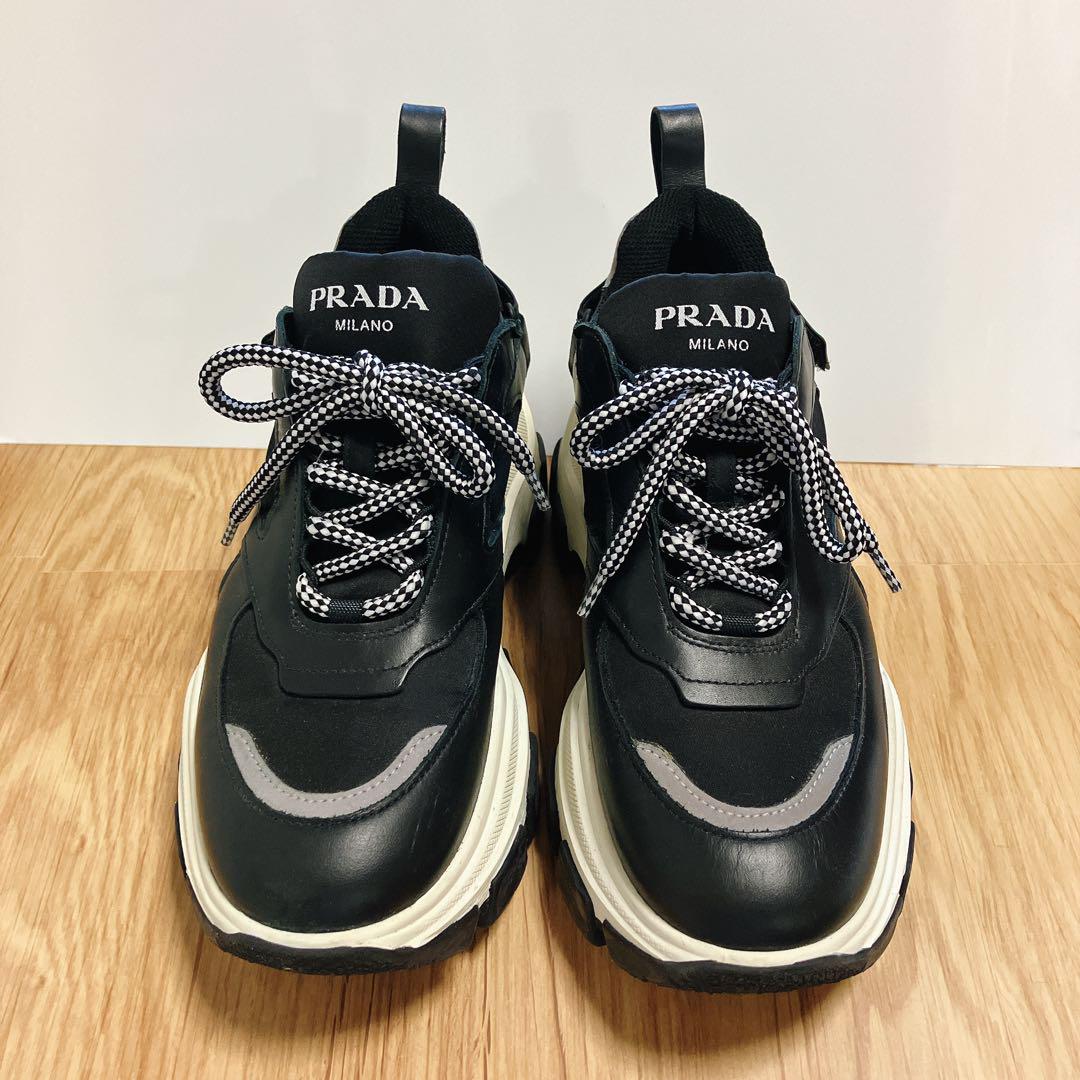 プラダ PRADA ペガサススニーカー 厚底 ダッドスニーカー 黒 38 PRADA プラダ 厚底 スニーカー ペガサス ブラック ダッド
