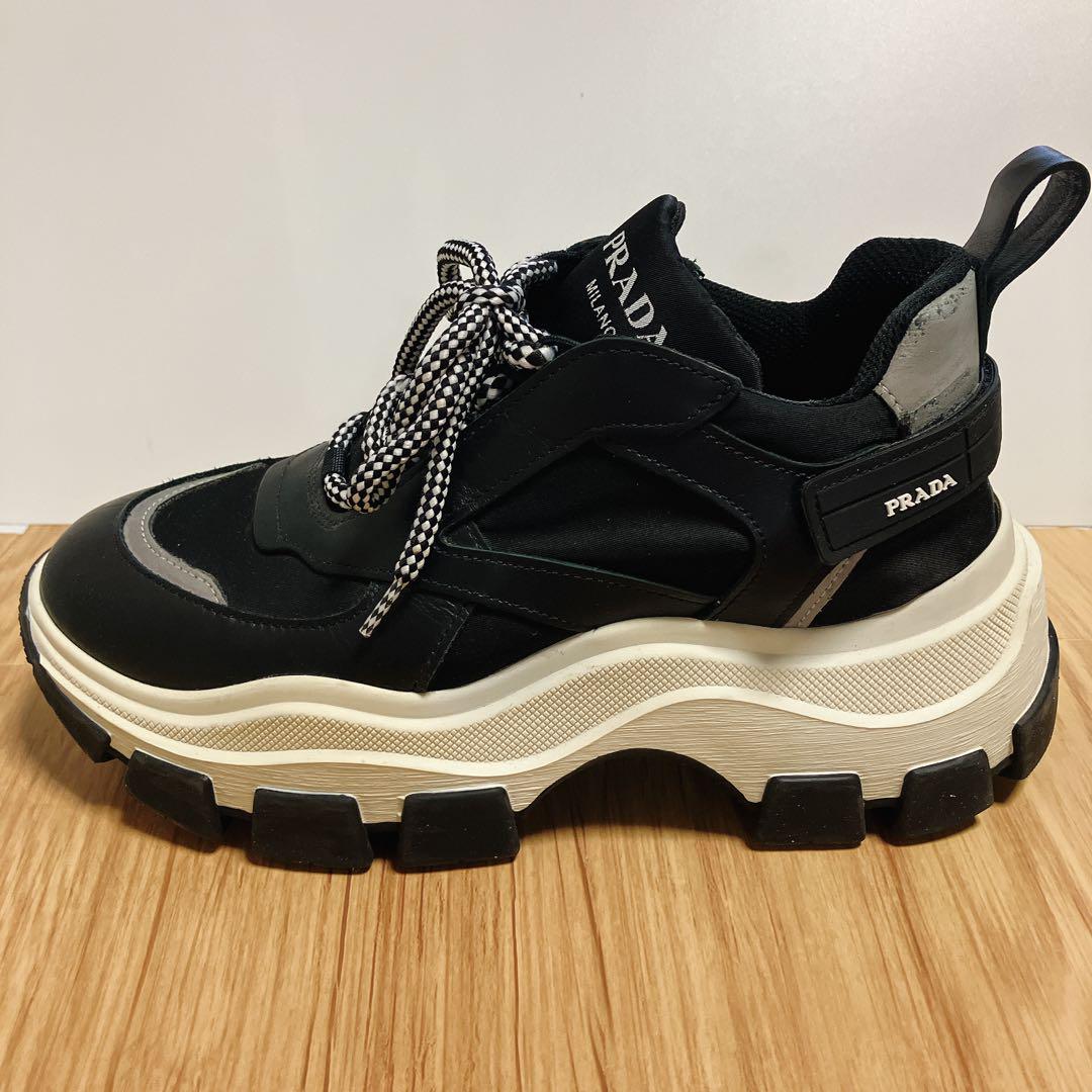 プラダ PRADA ペガサススニーカー 厚底 ダッドスニーカー 黒 38 PRADA プラダ 厚底 スニーカー ペガサス ブラック ダッド