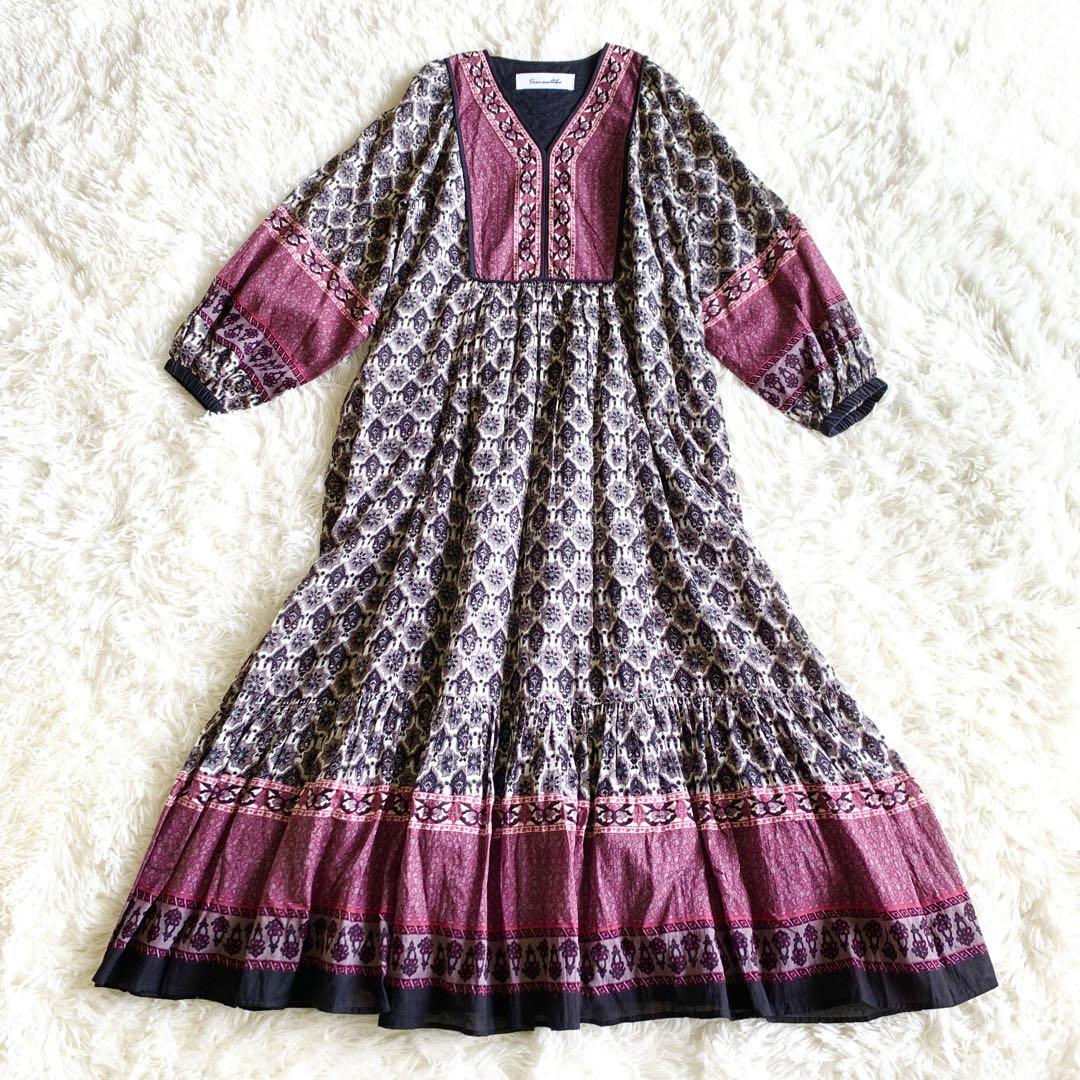 印象のデザイン 美品✨サラマリカ コットンプリントドレス S 総柄 ロング ワンピース
