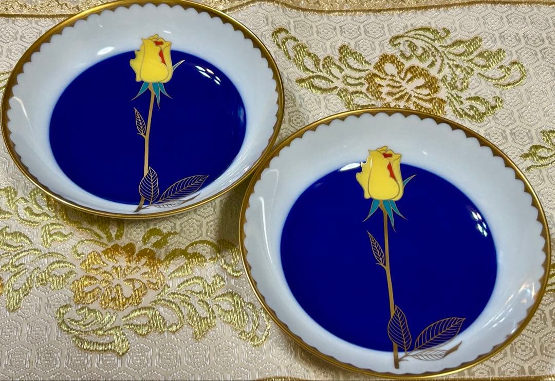 香蘭社　薔薇　瑠璃色　深皿2枚セット