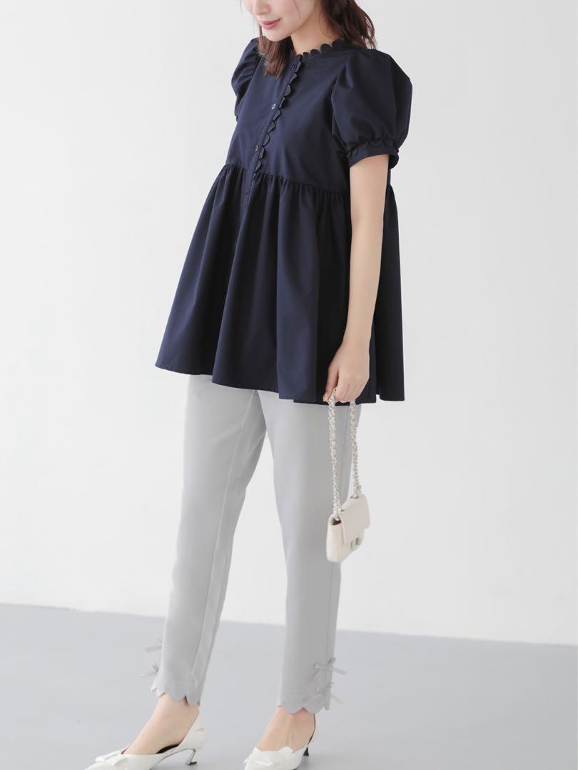 美品》Fit more 裾スカラップリボンテーパードパンツ - メルカリ