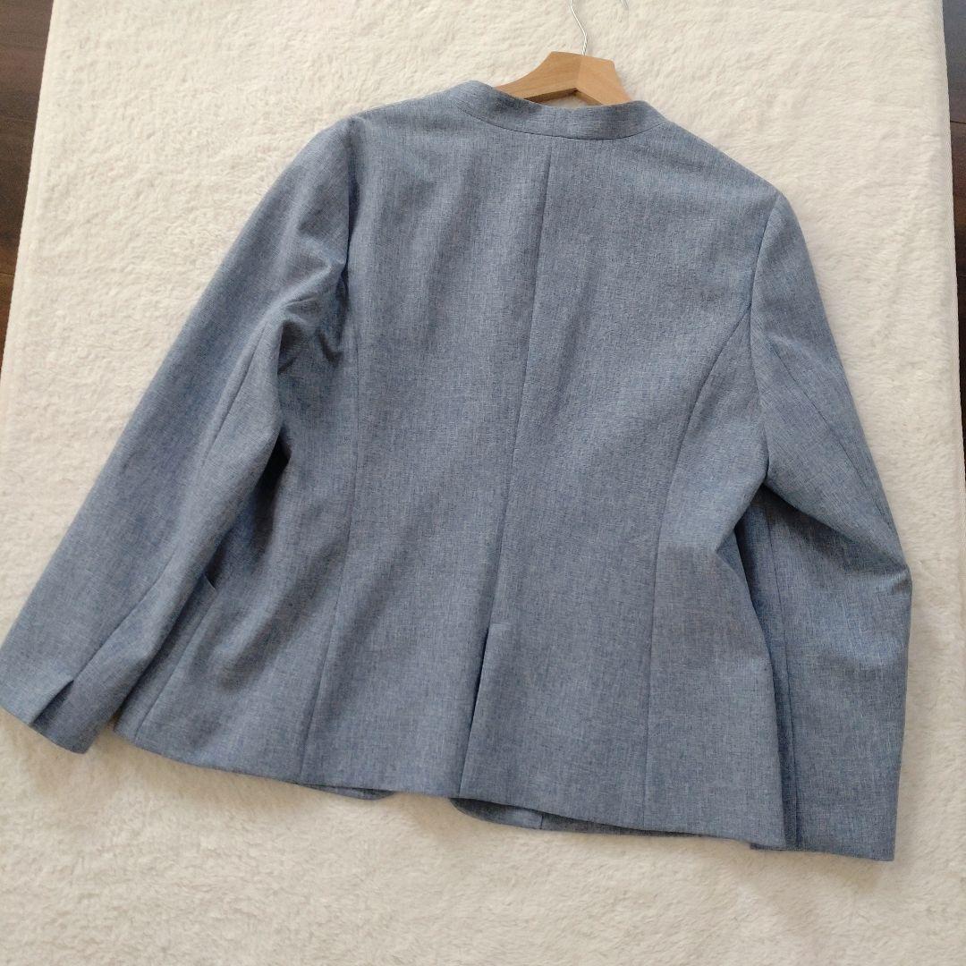美品　インディヴィ　洗える　ノーカラージャケット　15号　日本製