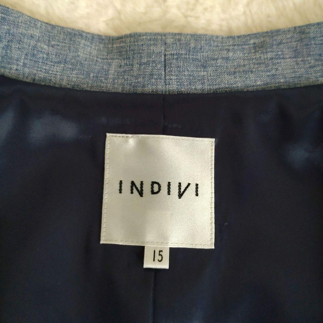 美品　インディヴィ　洗える　ノーカラージャケット　15号　日本製