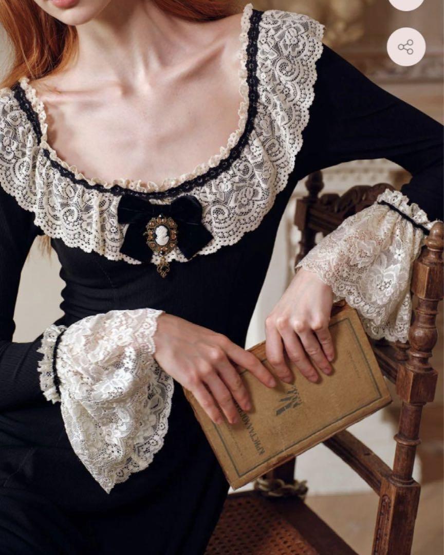 LaceMade レースメイド レース襟付き黒ロングワンピース　ドレス
