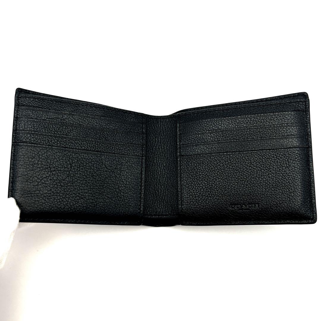 新品未使用・箱付き　COACH シグネチャー 折り財布 パスケース付き ブラック 未使用級】COACH ブラック 二つ折り財布 取り外しパスケース付き