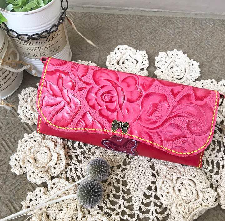 ご確認用 牛革 長財布 ハンドメイド ロングウォレット 薔薇 画像1
