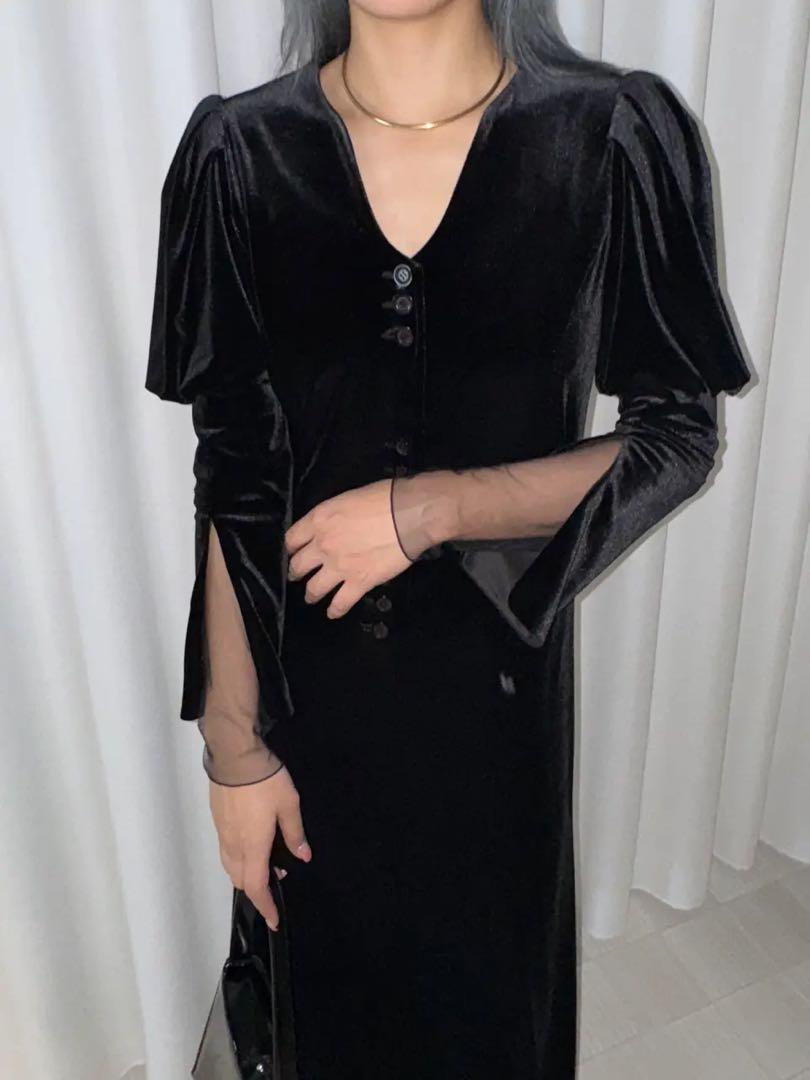 【公式ショップ完売商品】　アメリ　ベロアドレス Ameri VINTAGE VELOUR PUFF SLEEVE DRESS