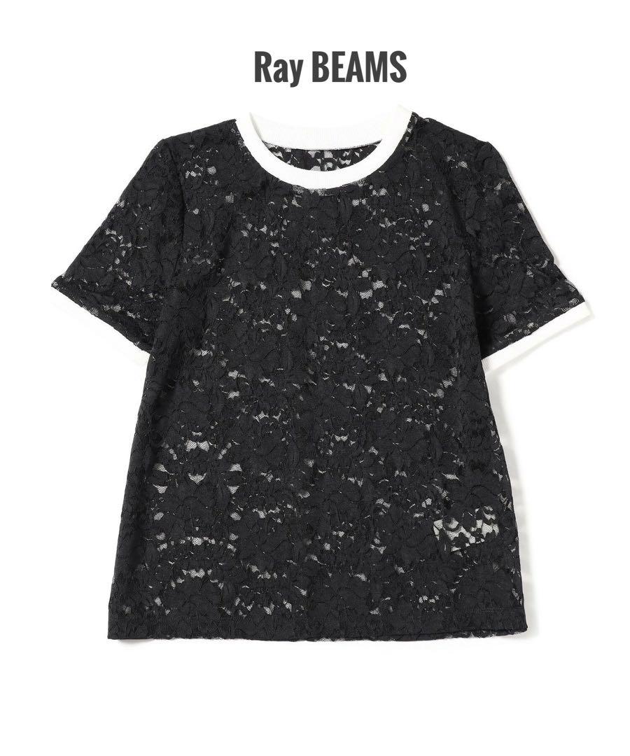 未使用Ray BEAMS / レース リンガー Tシャツ