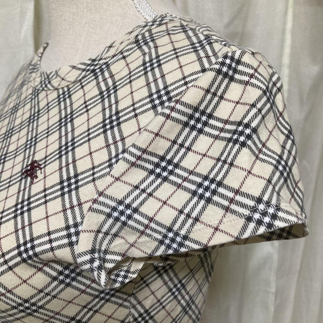バーバリーブルーレーベル ホース ロゴ刺繍 ノバチェック 半袖カットソー バーバリーブルーレーベル ノバチェック 半袖カットソー ロゴ