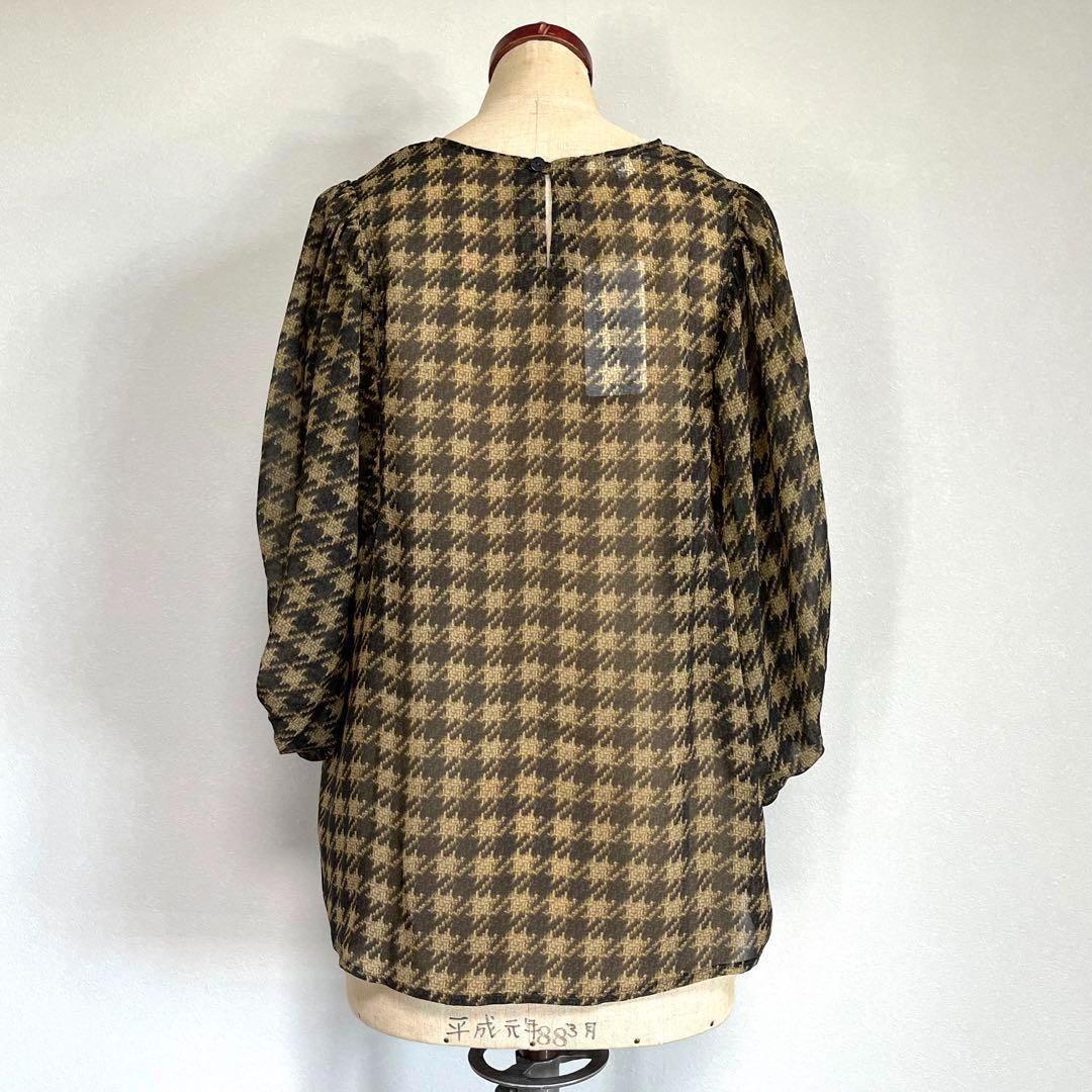 【新品】ナラカミーチェ　シフォンビッグ千鳥　七分袖　ブラウス Ⅲ 2L 13号