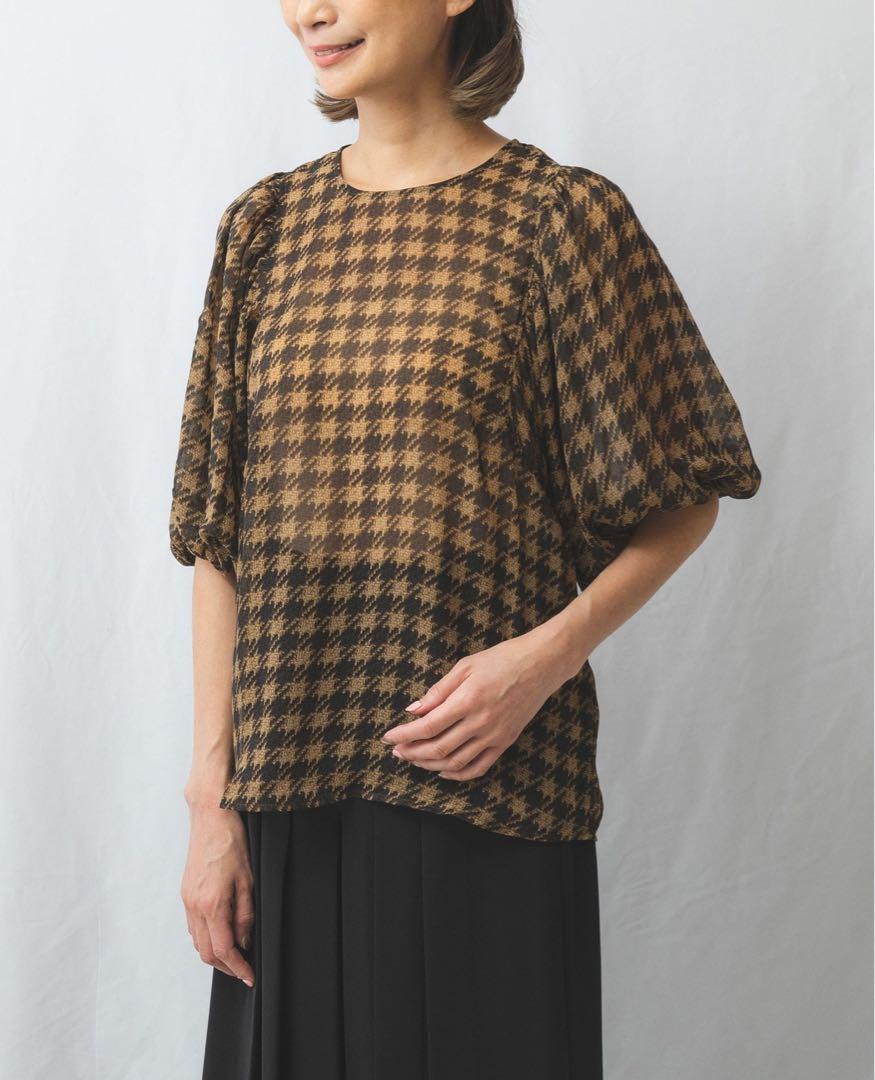 【新品】ナラカミーチェ　シフォンビッグ千鳥　七分袖　ブラウス Ⅲ 2L 13号