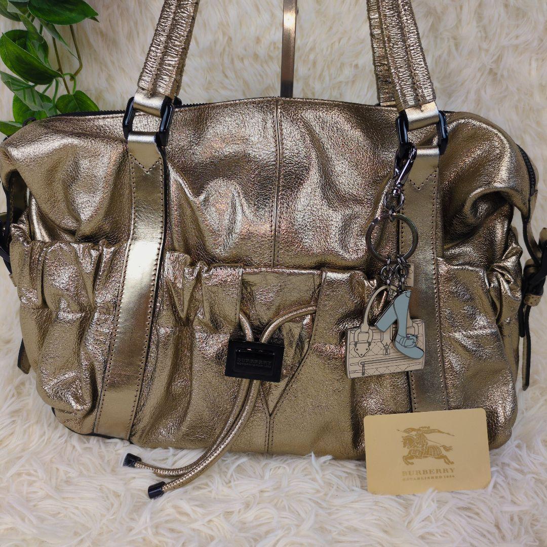 大容量　豪華　BURBERRY キーホルダー付　ゴールド　トートバッグ