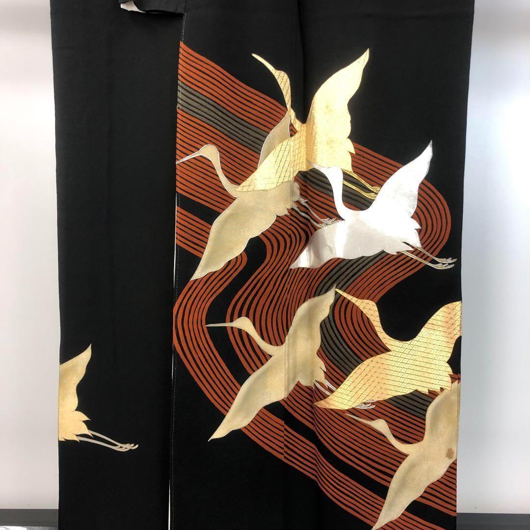 MK-1444 黒留袖 飛翔鶴 金銀駒刺繍 黒色