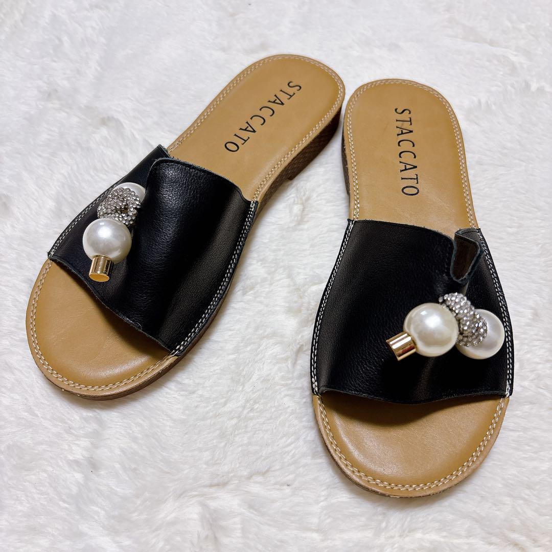 ☆関税込☆STACCATO★スタイリッシュなのスリッパサンダル★ STACCATO ワイザーフロートモードサンダル BLK -靴