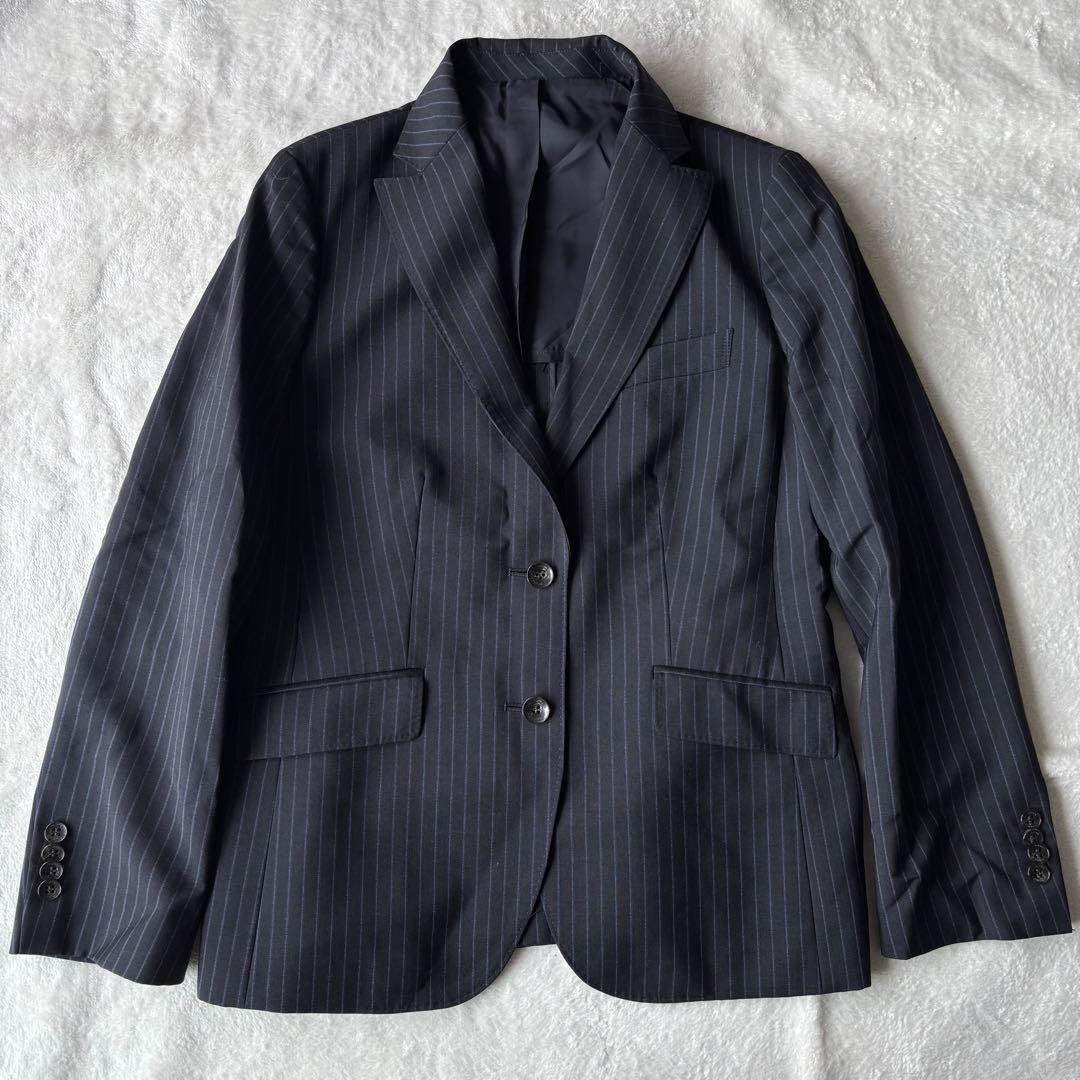 美品 NEWYORKER 紺 ストライプ パンツスーツ13号 2ボタン ✨美品✨ NEWYORKER ニューヨーカー スーツ パンツ ネイビー 2XL
